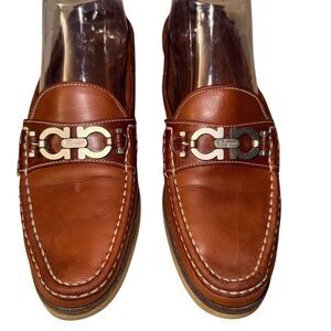 Salvatore Ferragamo Men's Brown Leather Loafers Size 8 Narrow Casual